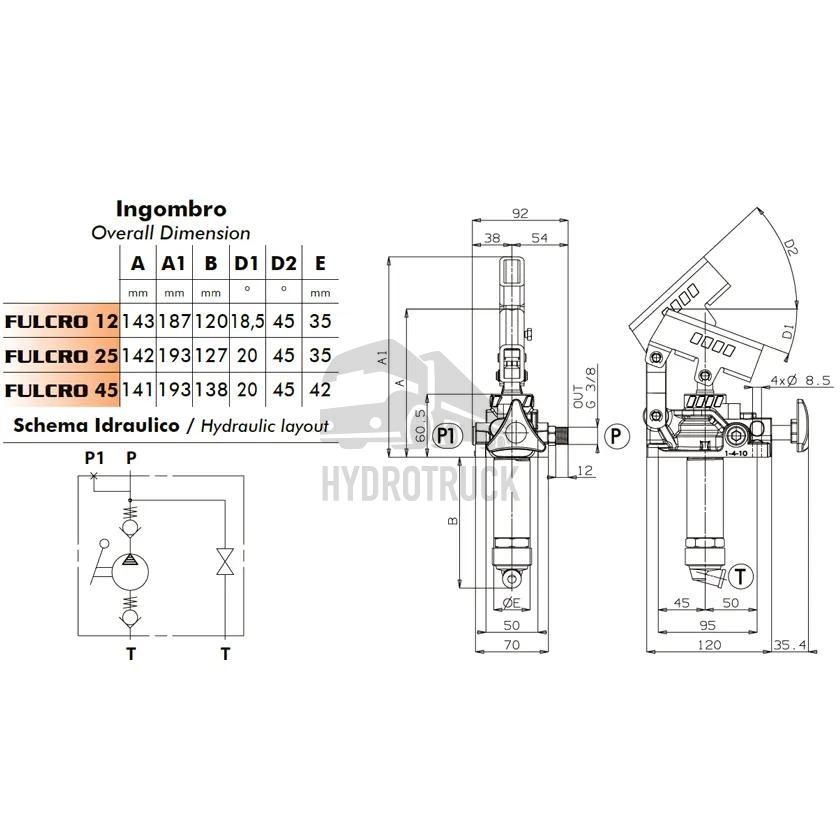 Ruční hydraulická pumpa OMFB FULCRO 12 PMS s ventilem a nádrží 3L 10601400036